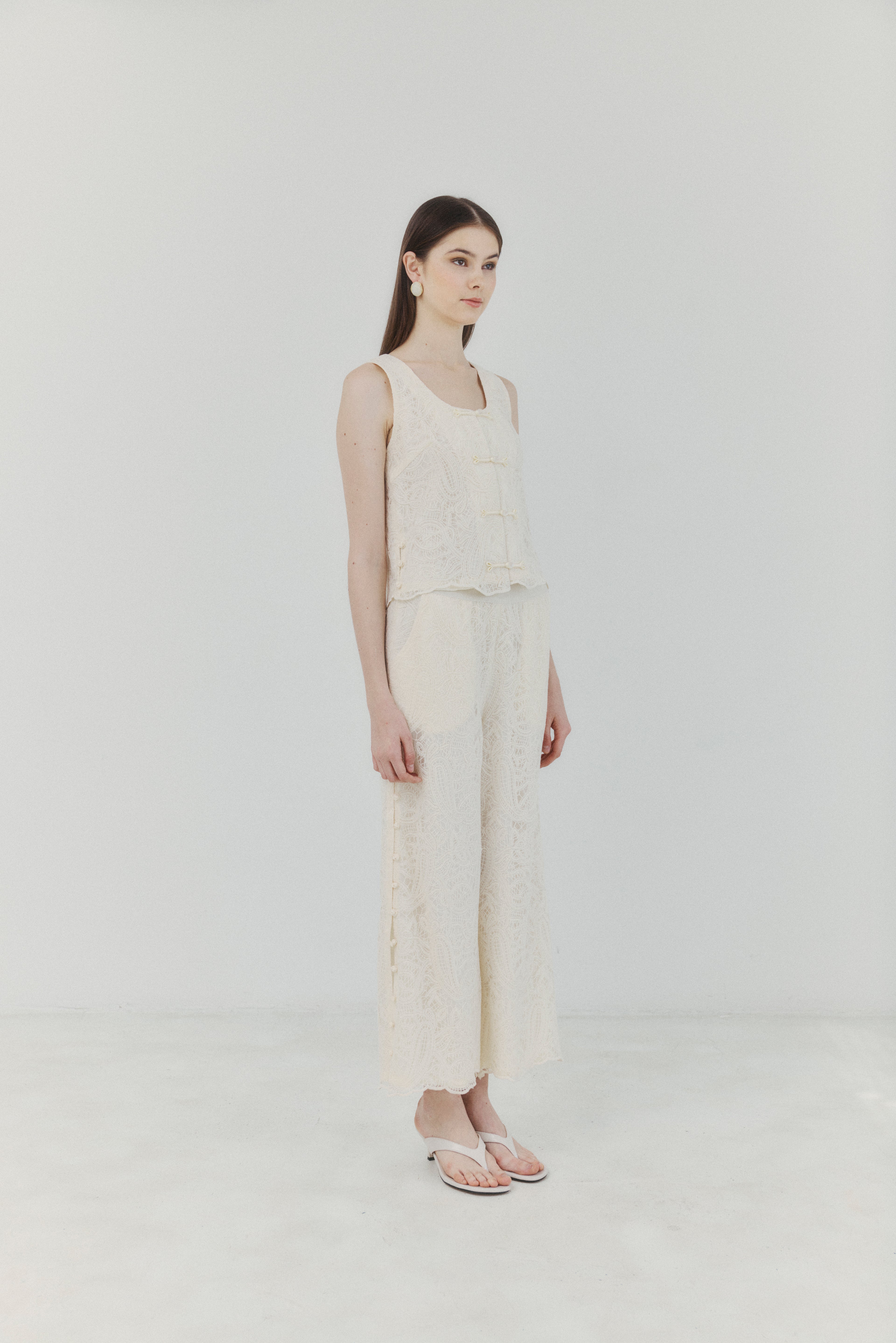 Ivory Cotton Lace-embroidered Pants