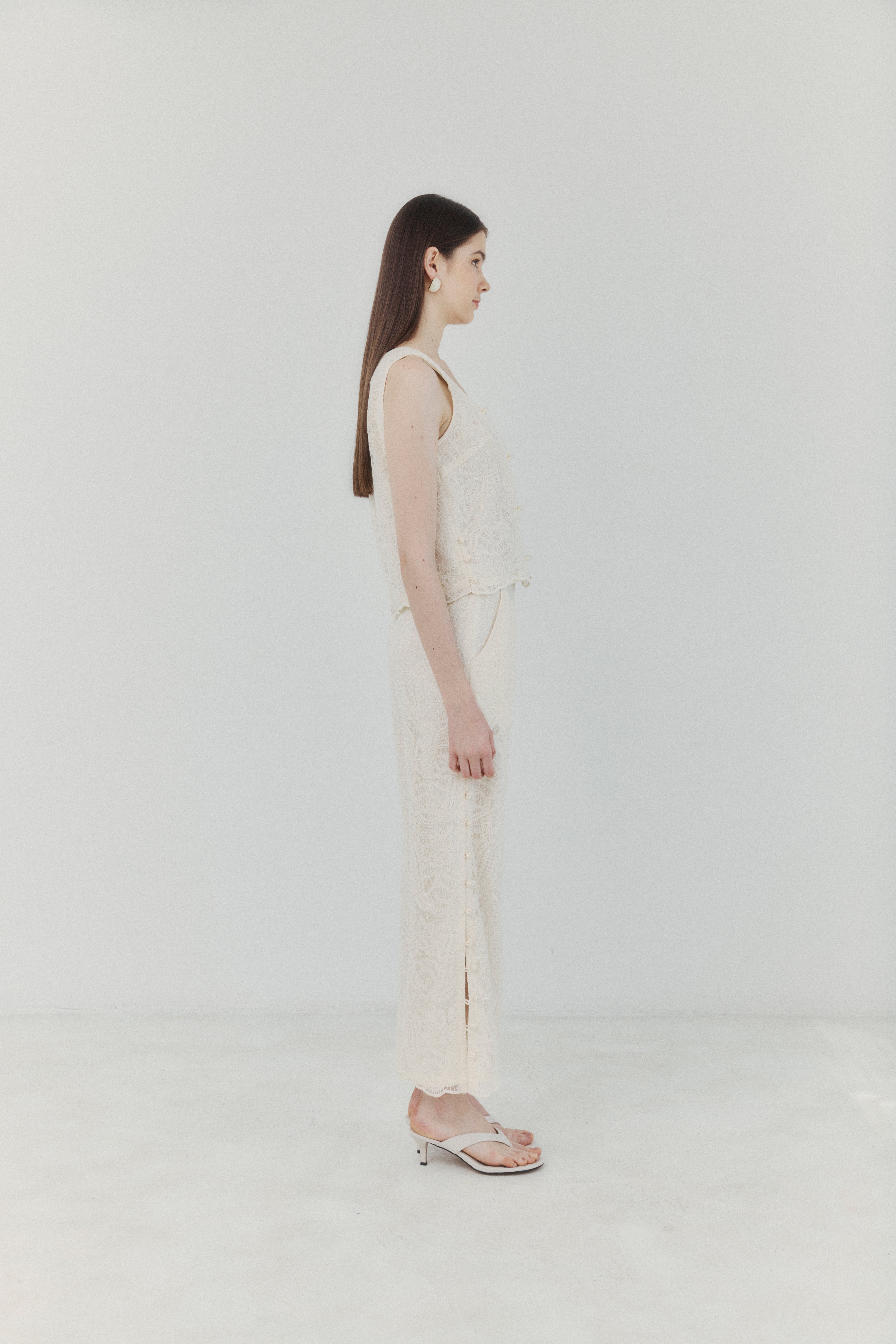 Ivory Cotton Lace-embroidered Pants