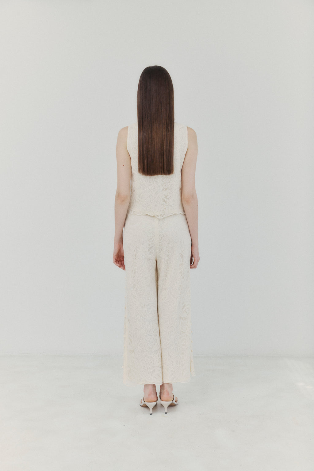 Ivory Cotton Lace-embroidered Pants