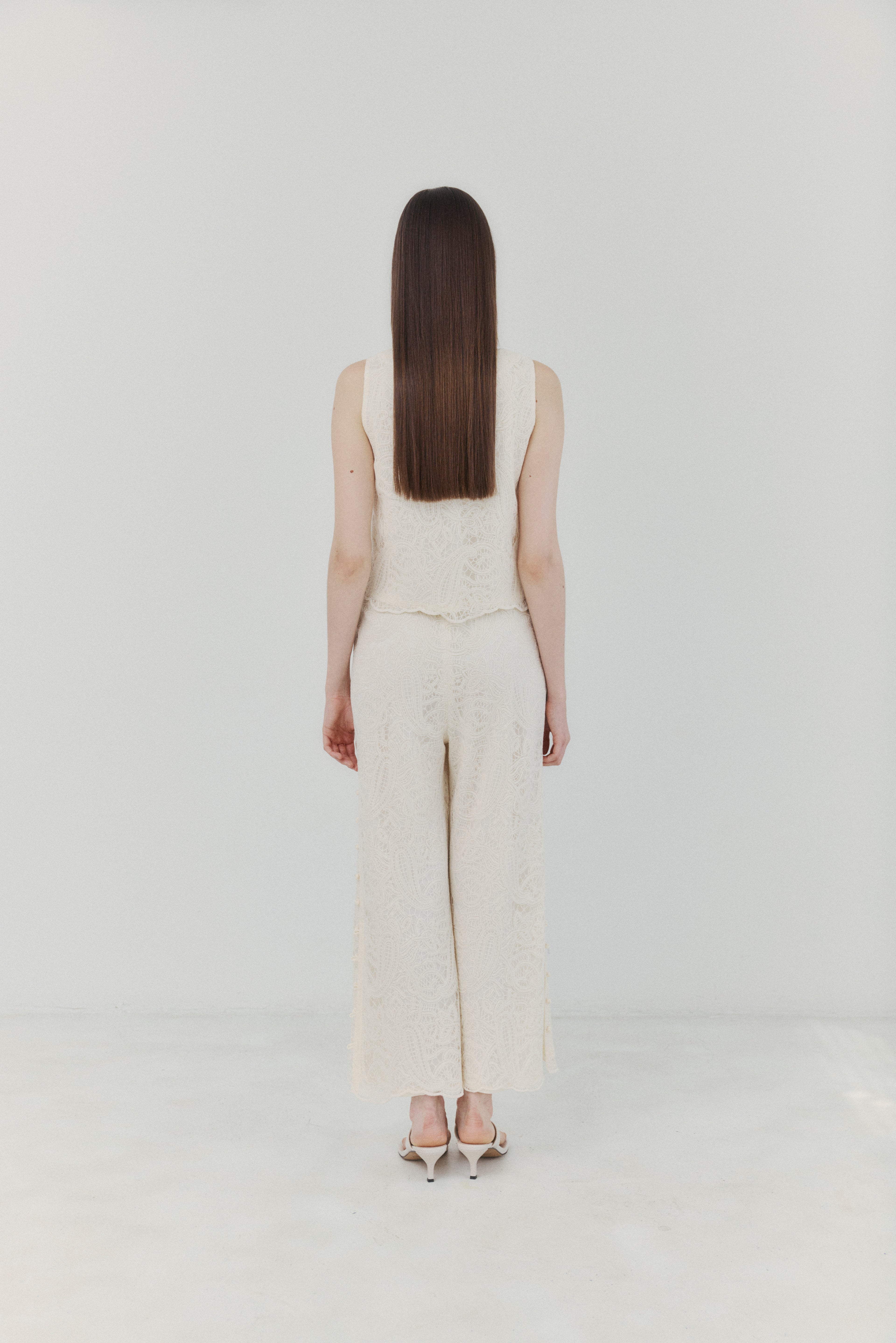 Ivory Cotton Lace-embroidered Pants