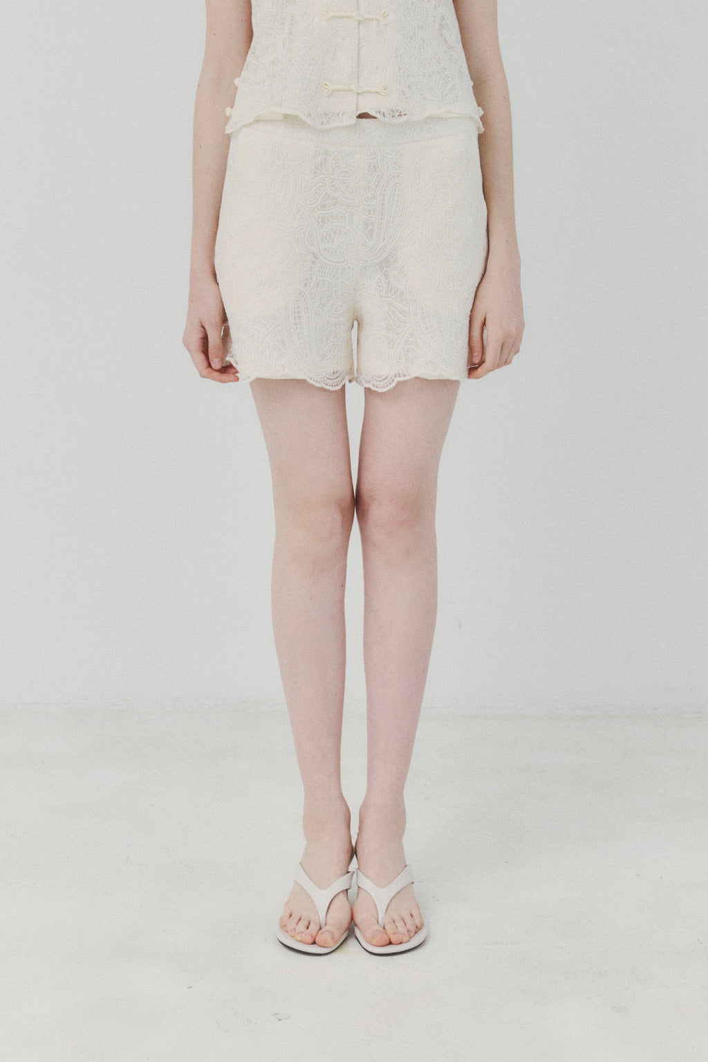 Ivory Cotton Lace-embroidered Shorts