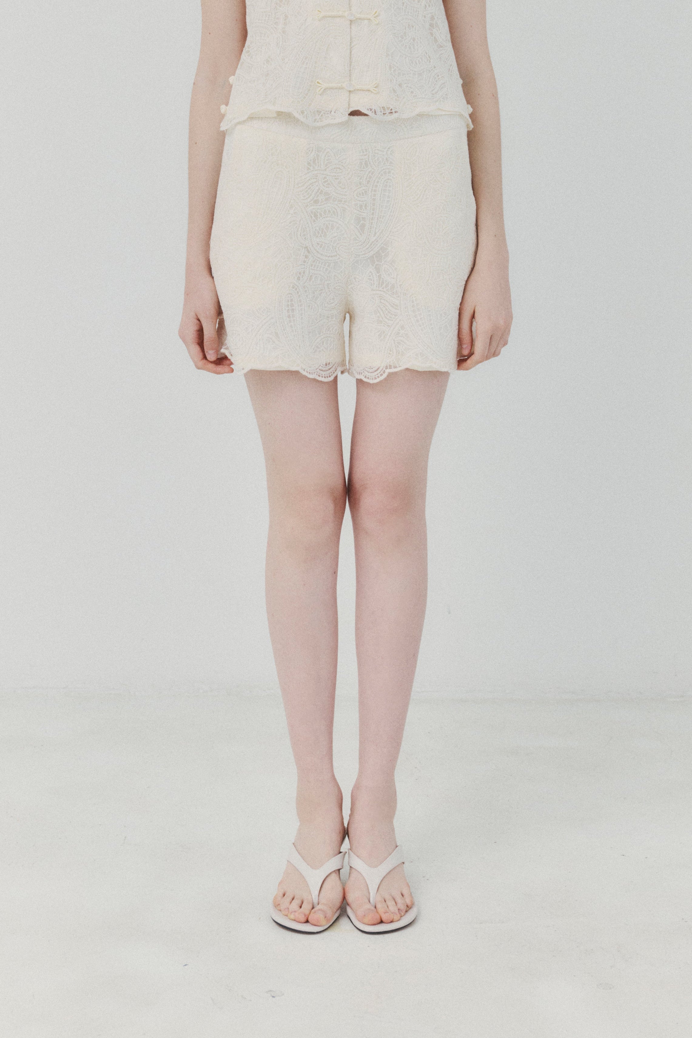 Ivory Cotton Lace-embroidered Shorts